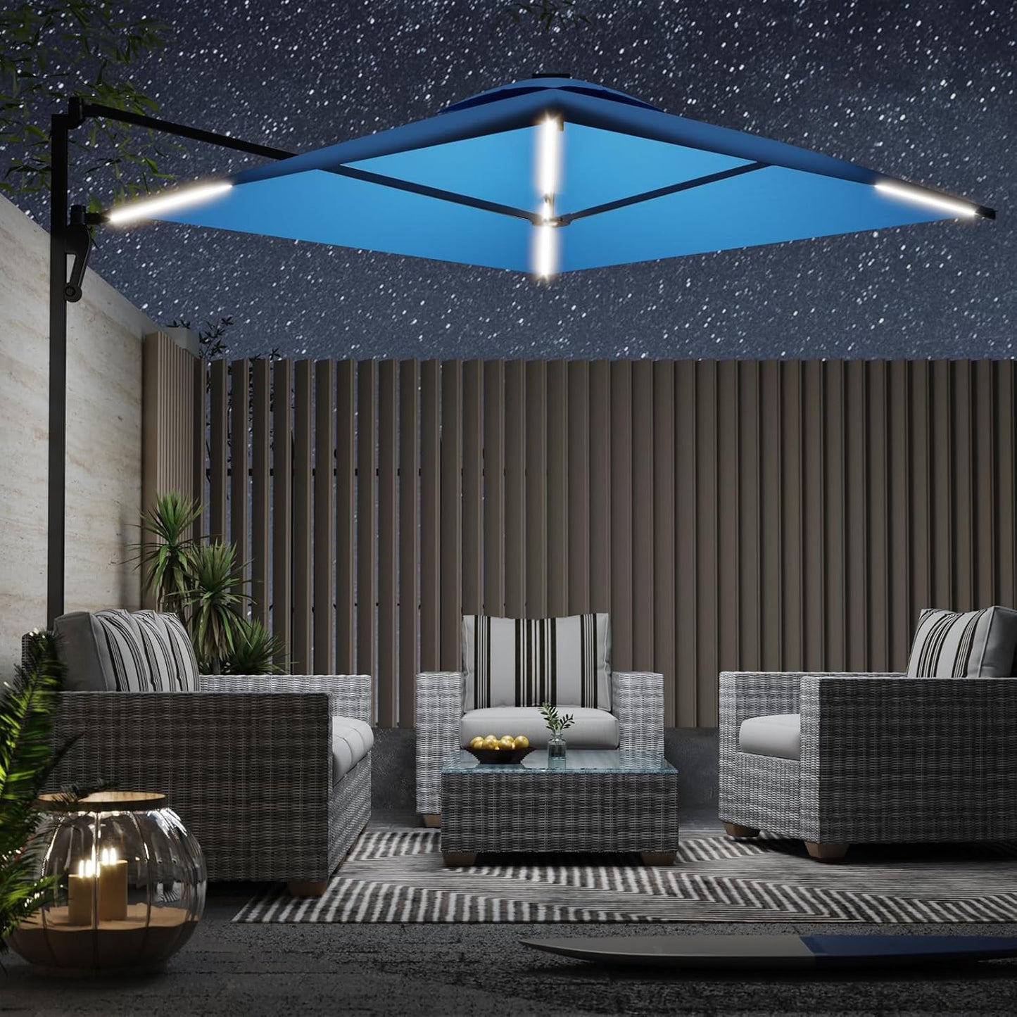 YODOLLA 10ft Solar LED Cantilever Patio Umbrella, Rectangular Wall Mounted Outdoor Large Offset Umbrellas