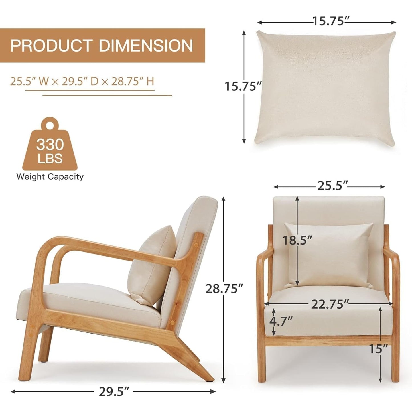 YODOLLA Accent Chair Reading Armchair, Linen Beige