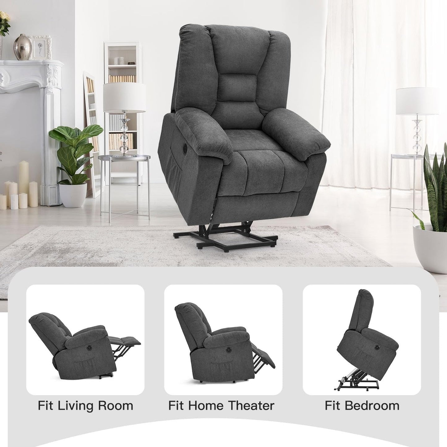 YODOLLA Massage Power Lift Recliner for Elderly, Electric Lift Chair, Carbon Fiber, Grey
