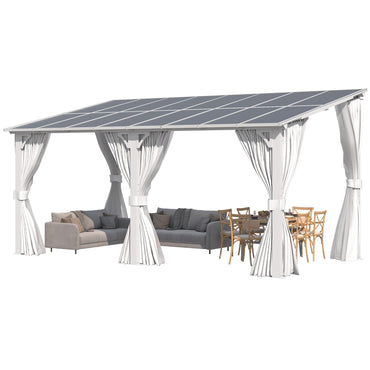 YODOLLA 16'x8' Outdoor Lean to Gazebo Pergola with Curtain and Netting for Patio, White
