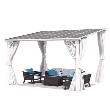 YODOLLA 12'x10' Outdoor Lean to Gazebo Pergola with Curtain and Netting for Patio, White