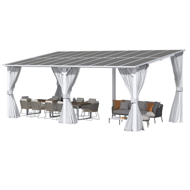 YODOLLA 20'x10' Outdoor Lean to Gazebo Pergola with Curtain and Netting for Patio, White