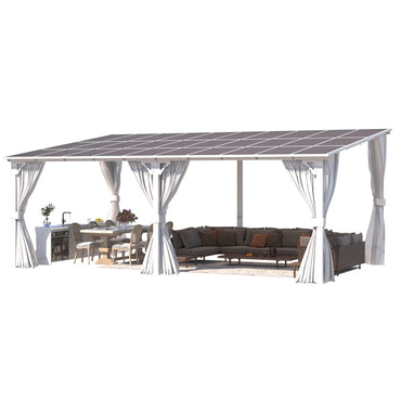 YODOLLA 20'x12' Outdoor Lean to Gazebo Pergola with Curtain and Netting for Patio, White