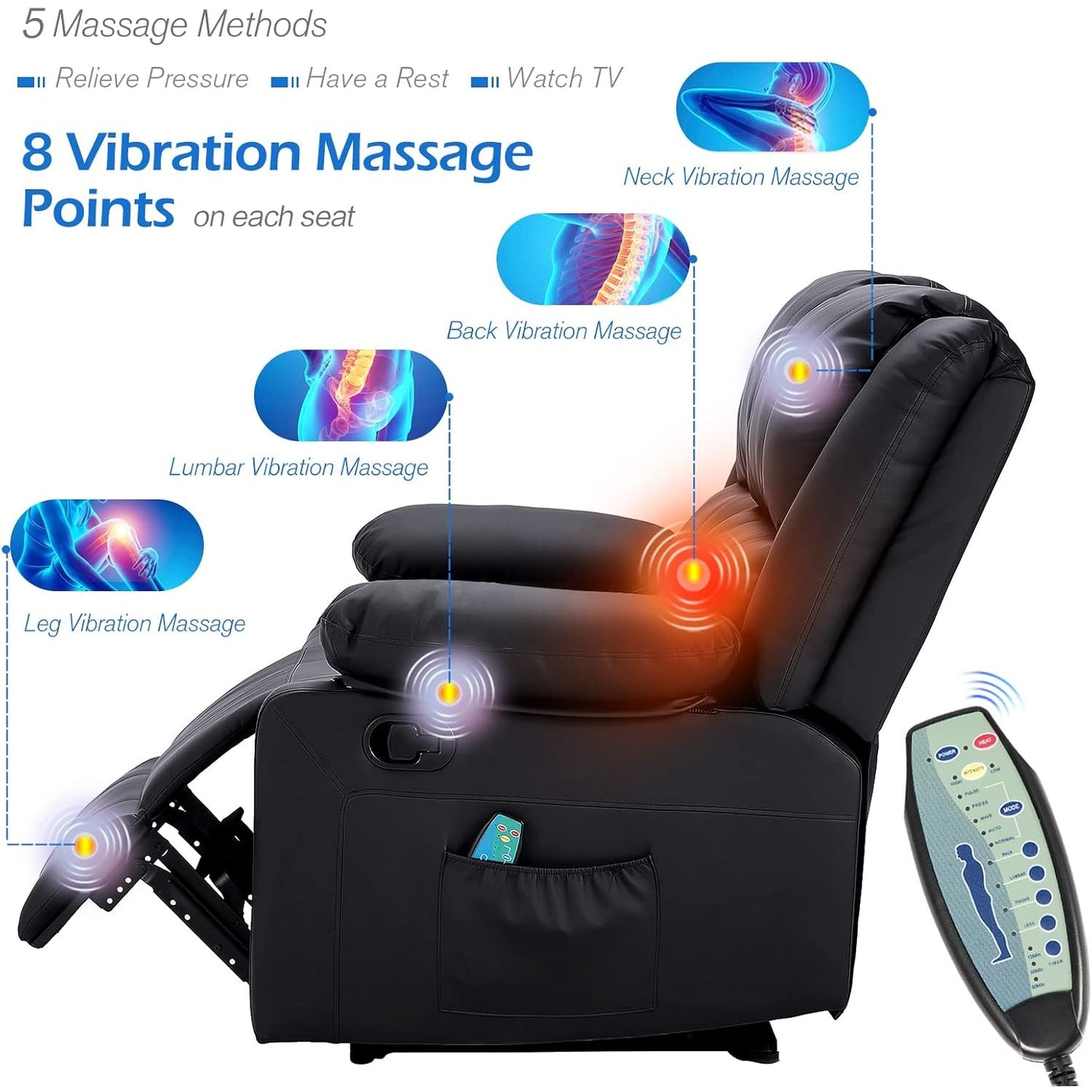 YODOLLA 2 Seat Loveseat Recliner with Heat&Massage Function, Faux Leather