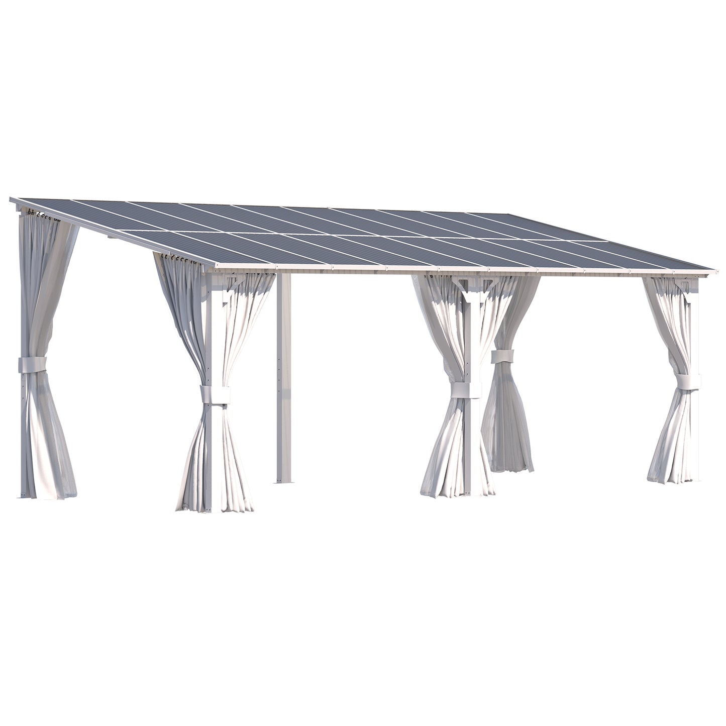 YODOLLA 20' x 8' Outdoor Lean to Gazebo Pergola with Curtain and Netting for Patio, White