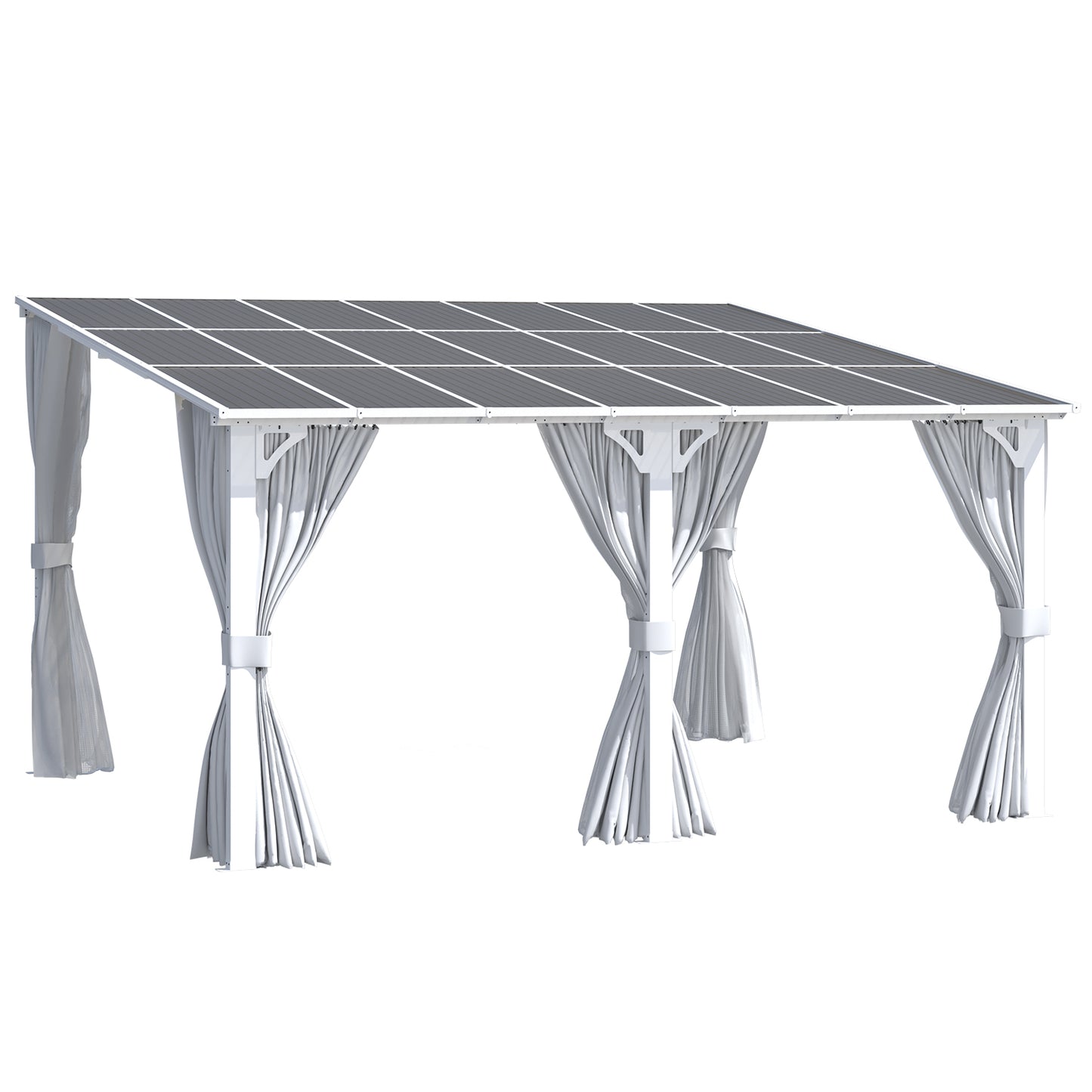 YODOLLA 14'x12' Outdoor Lean to Gazebo Pergola with Curtain and Netting for Patio, White