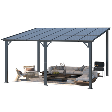 YODOLLA 14' x 12' Hard Top Lean to Gazebo Outdoor Pergola, Dark Gray