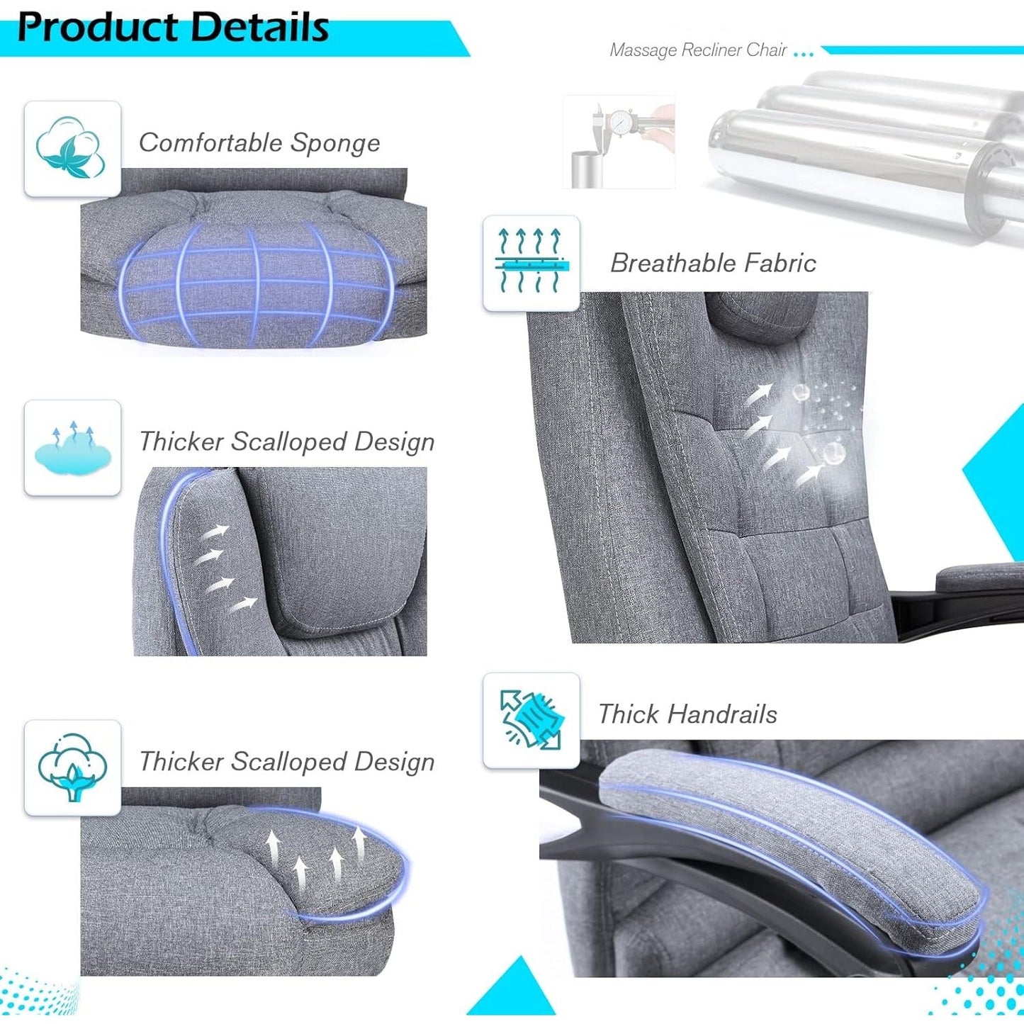 YODOLLA Heated Executive Office Chair with Massage, Fabric Grey