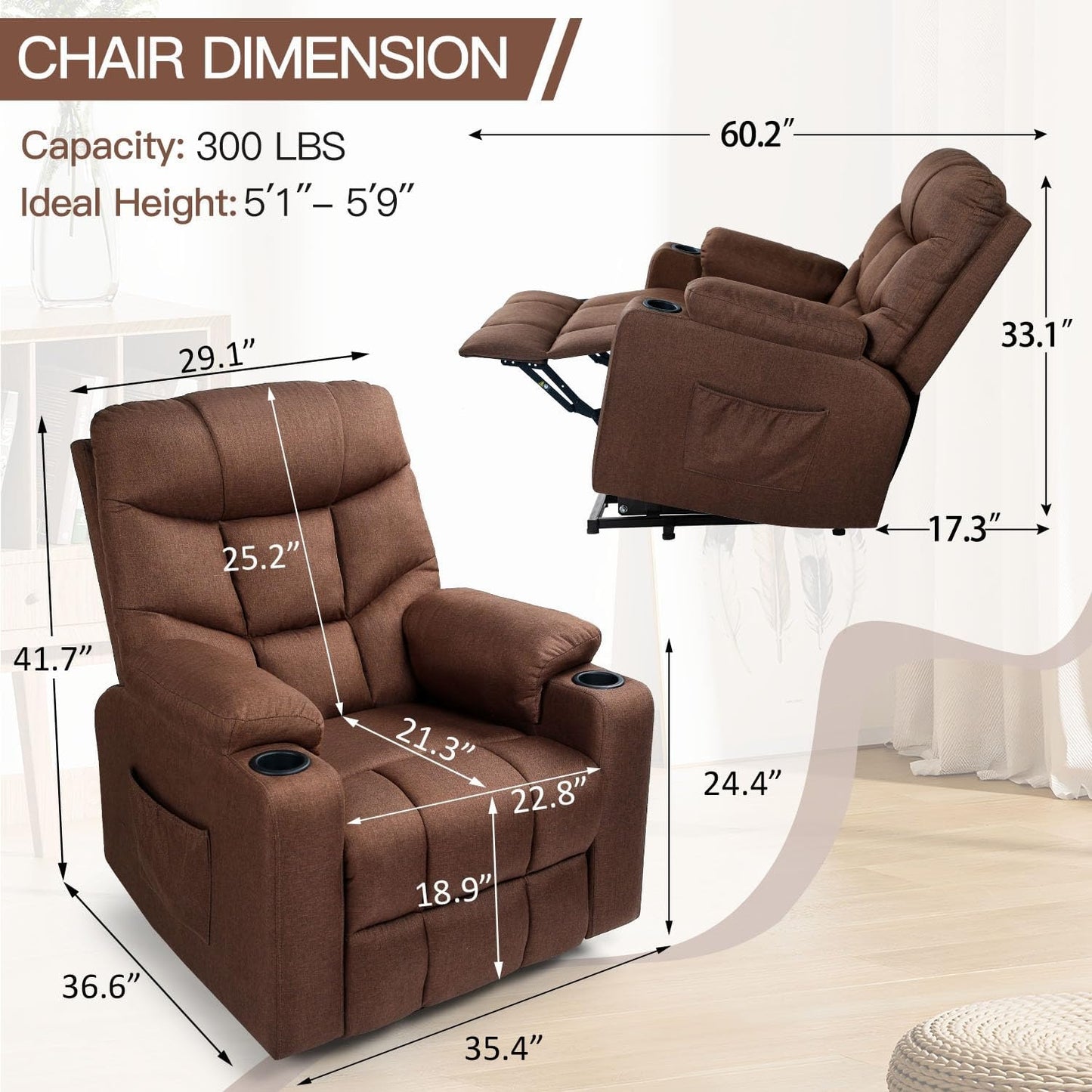 YODOLLA Massage Power Lift Recliner for Elderly, Electric Lift Chair, Brown