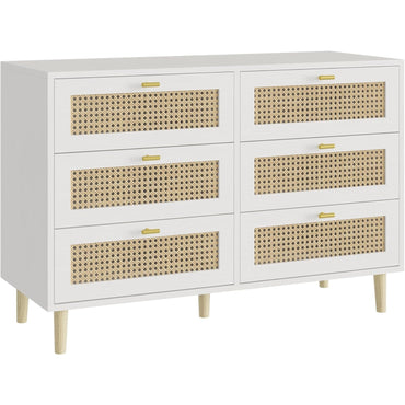 YODOLLA Wicker Dresser 6 Drawer Rattan Dresser, White
