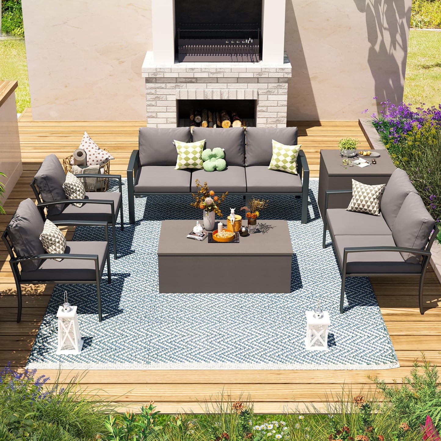 YODOLLA 6 Pieces Metal Patio Furniture Set, Grey