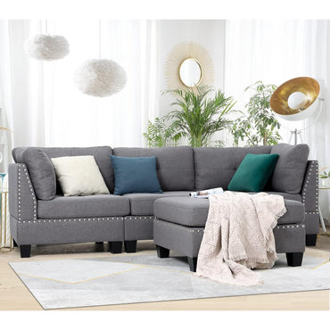 YODOLLA 88.6” L-Shaped Sofa Couch with Reversible Chaise, Fabric Gray