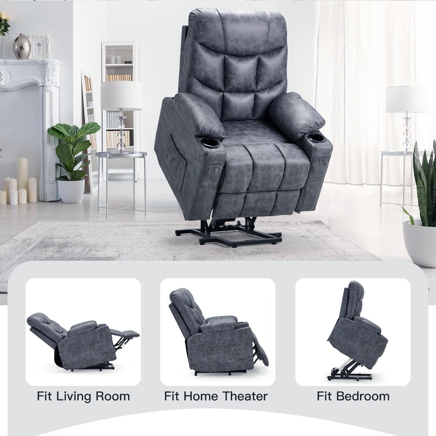 YODOLLA Massage Power Lift Recliner for Elderly, Faux Leather, Bronze Dark Grey