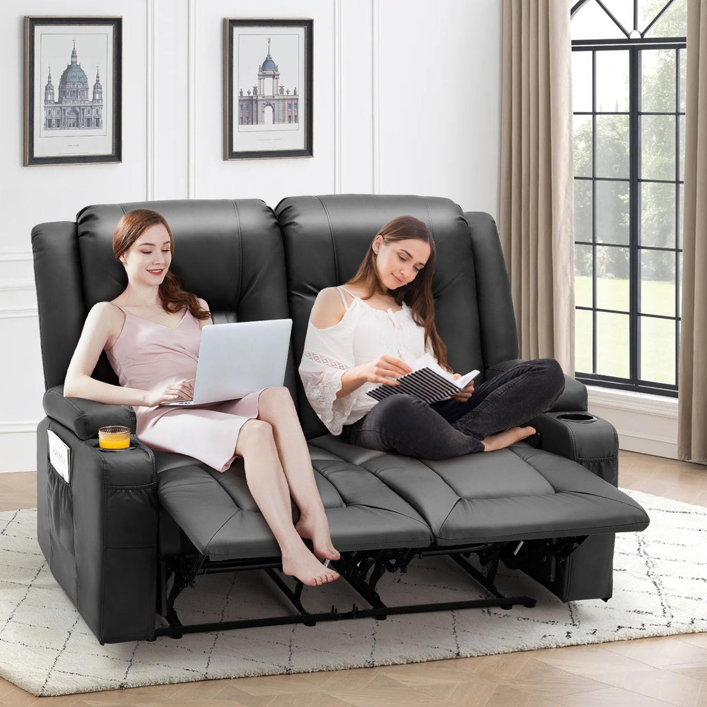 YODOLLA Double Recliner, Home Theater Seating, Black