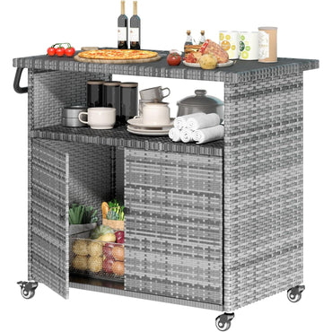 YODOLLA Grill Cart Outdoor with Storage, Gray