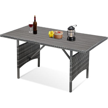 YODOLLA 54” Metal Frame Wicker Outdoor Dining Table, Gray