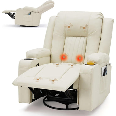 YODOLLA Recliner Chair with Heat&Massage, PU Leather Cream White