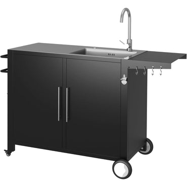 YODOLLA Grill Table with Sink, Stainless Steel Kitchen Island Cabinets Sink Station