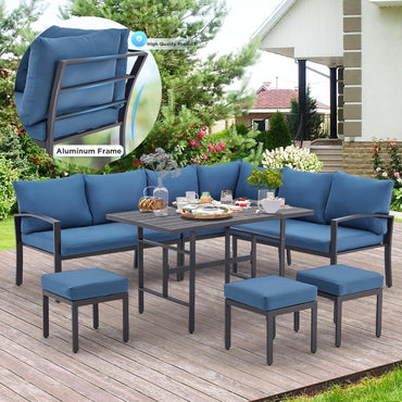 YODOLLA 7 Pieces Metal Patio Furniture Set, Dark Blue