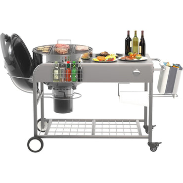 YODOLLA Outdoor Grill Cart with Wheels Kettle Grill Car, Silver