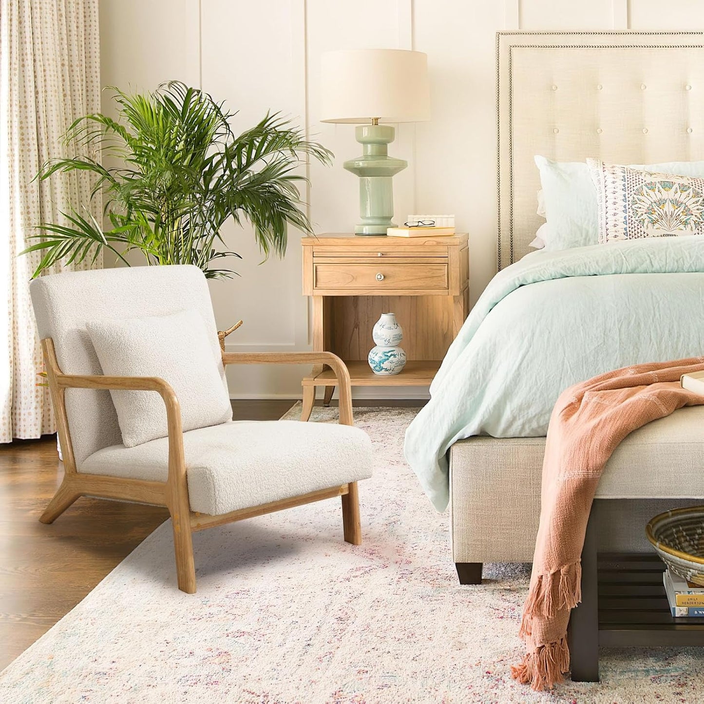 YODOLLA Accent Chair Reading Armchair, Teddy Fleece White