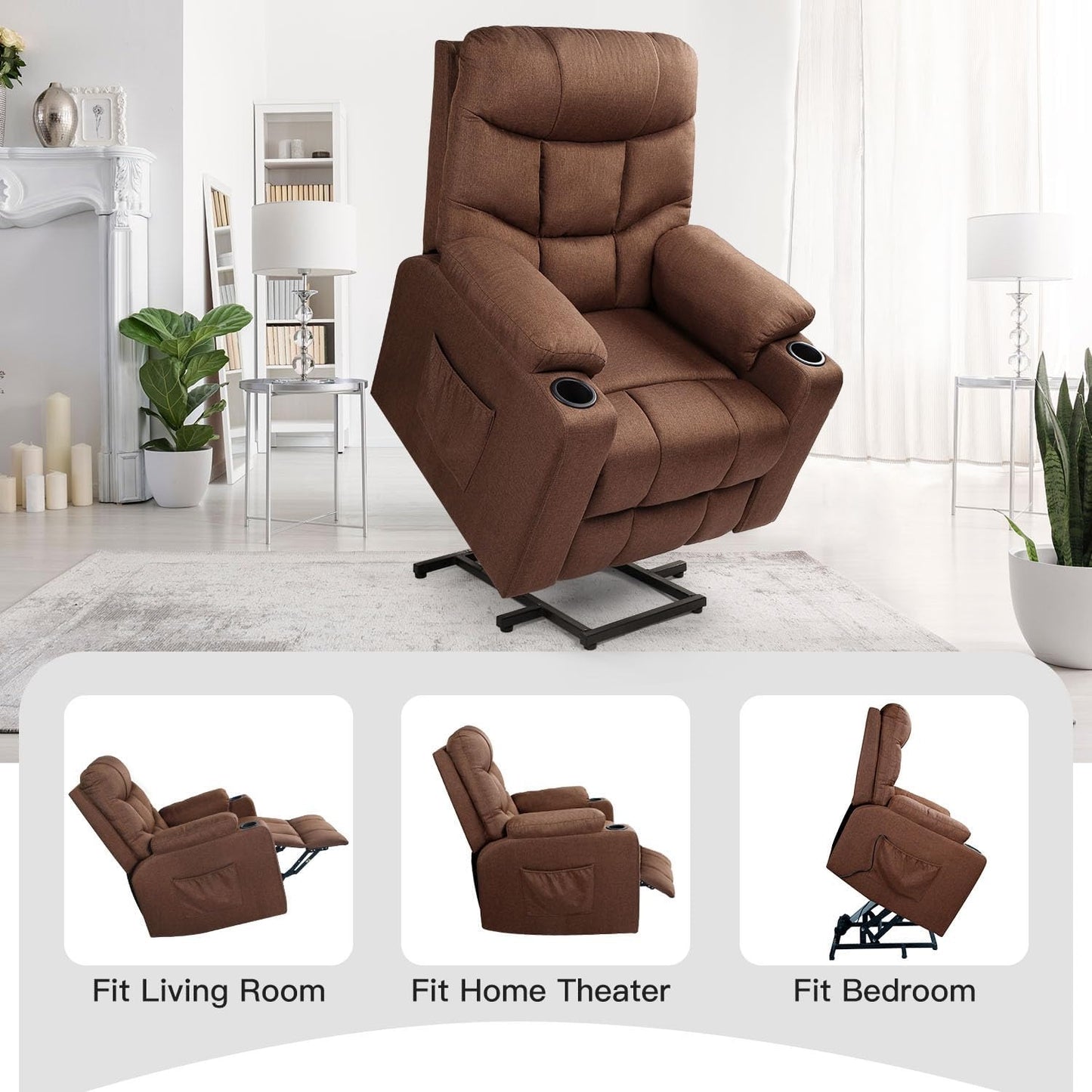 YODOLLA Massage Power Lift Recliner for Elderly, Electric Lift Chair, Brown