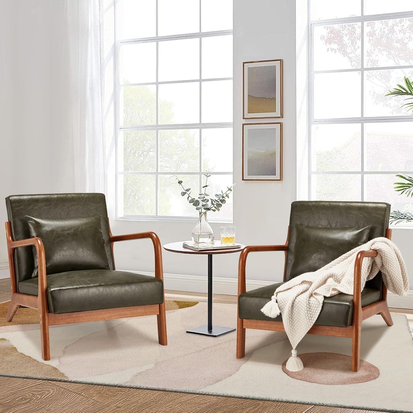 YODOLLA Accent Chair Reading Armchair, PU Leather Green