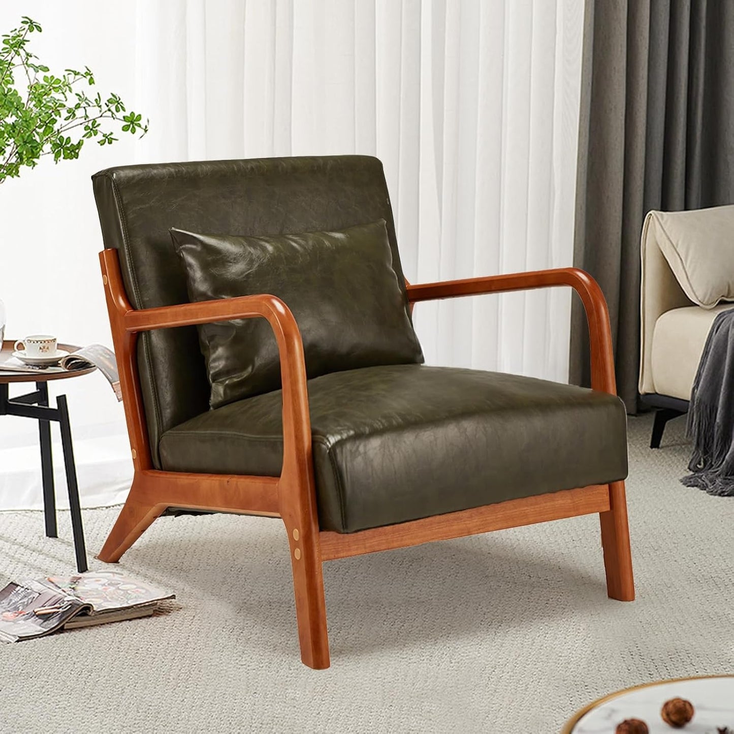 YODOLLA Accent Chair Reading Armchair, PU Leather Green