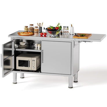 YODOLLA 57"x19.7" Stainless Steel Work Table Kitchen Cabinets with Extend Panel & Adjustable Shelf