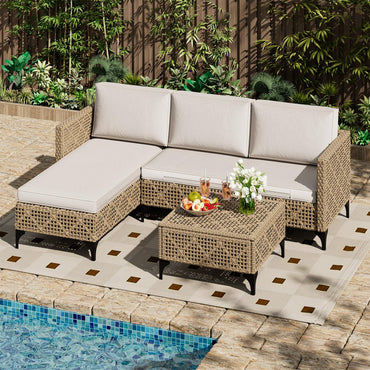 YODOLLA Small Outdoor Patio Furniture Set, 3 Pieces All Weather Wicker Rattan Sectional Sofa