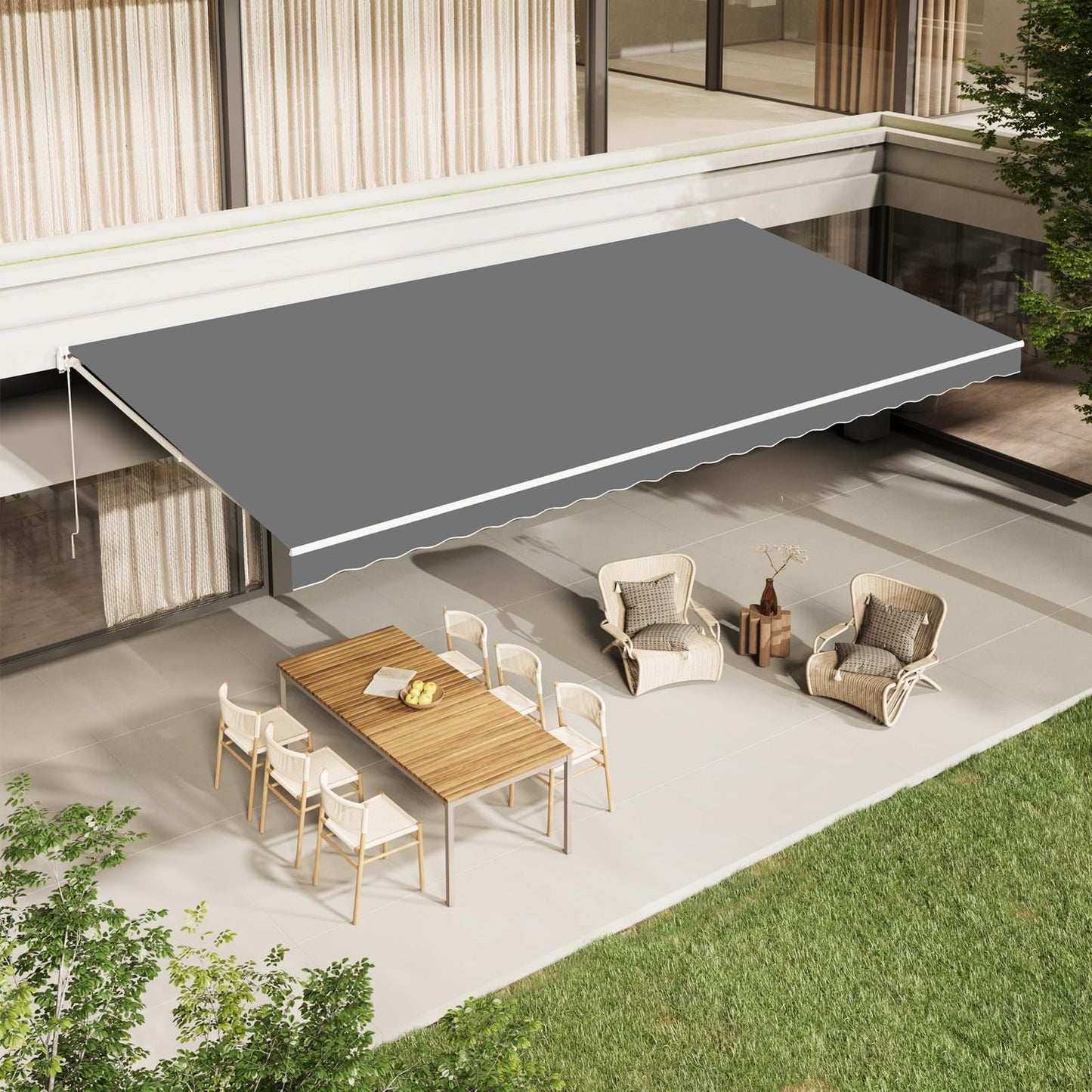 YODOLLA 14'×10' Manual Retractable Awning Sun Shade Patio Awning Cover