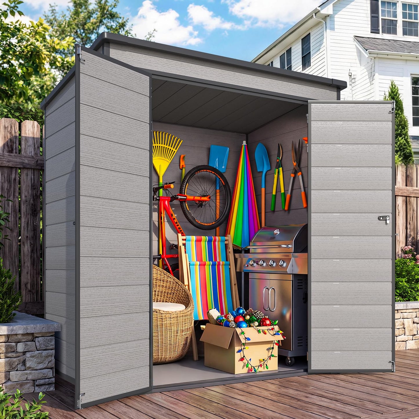 YODOLLA 4'x6' Resin Outdoor Storage Shed, Lean to Plastic Shed with Base