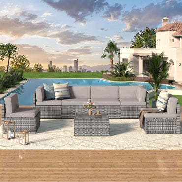 YODOLLA 7 Piece Outdoor Patio Furniture Set, Gray & Gray