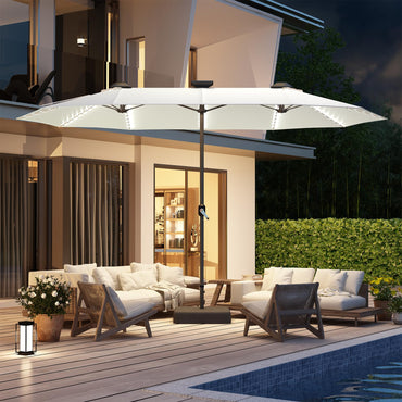 YODOLLA 15ft Double-Sided Patio Umbrella Outdoor Rectangle Umbrella with Base, Beige