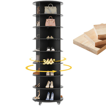 YODOLLA 8 Tier Rotating Shoe Rack Shoe Tower Organizer, Black