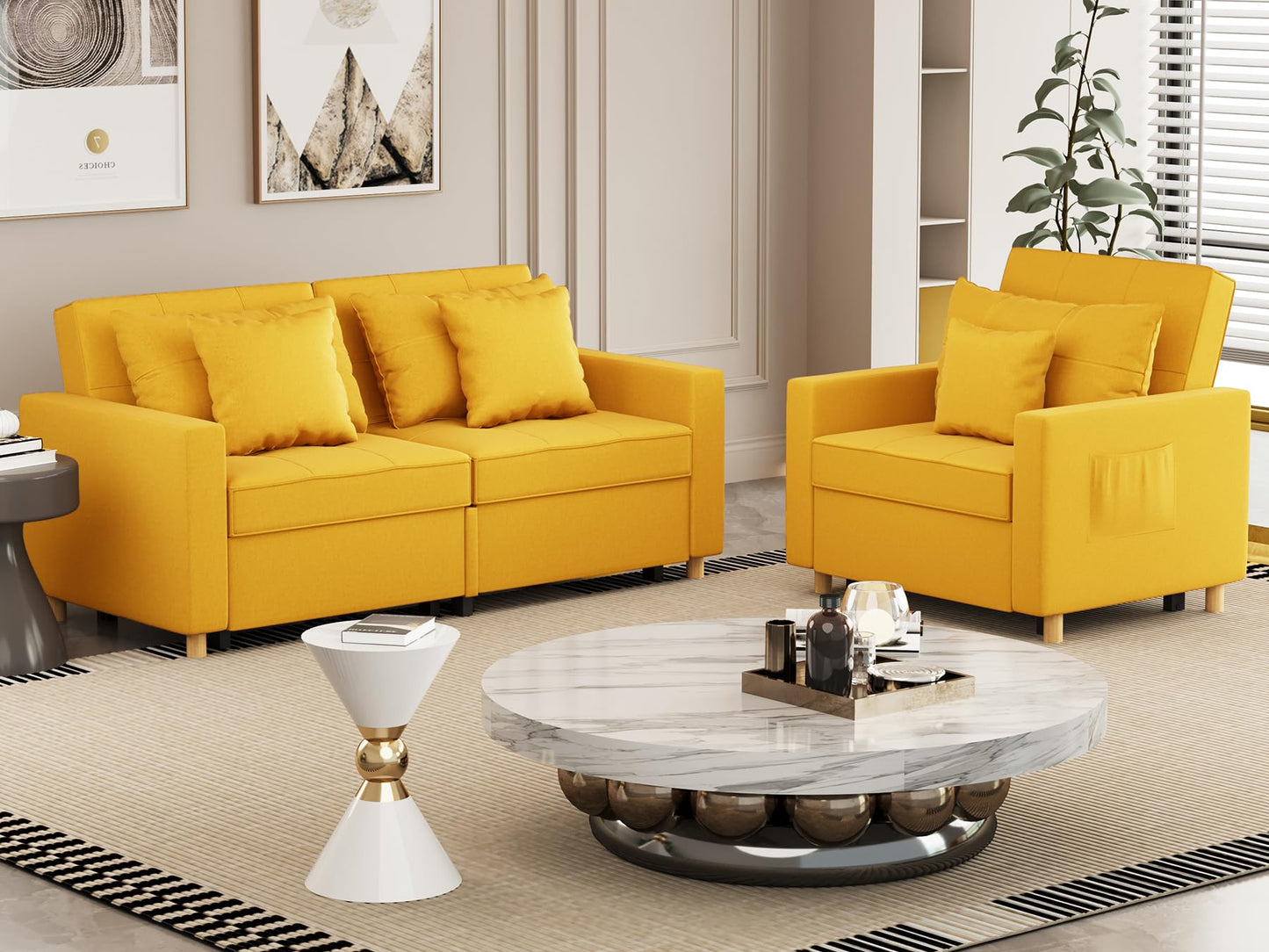 YODOLLA Comfortable 3-1 Convertible Sofa Bed,Yellow