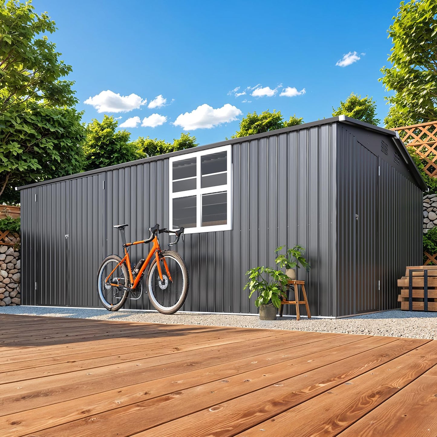 YODOLLA 16' x 12' Outdoor Storage Shed, Large Metal Sheds & Outdoor Storage