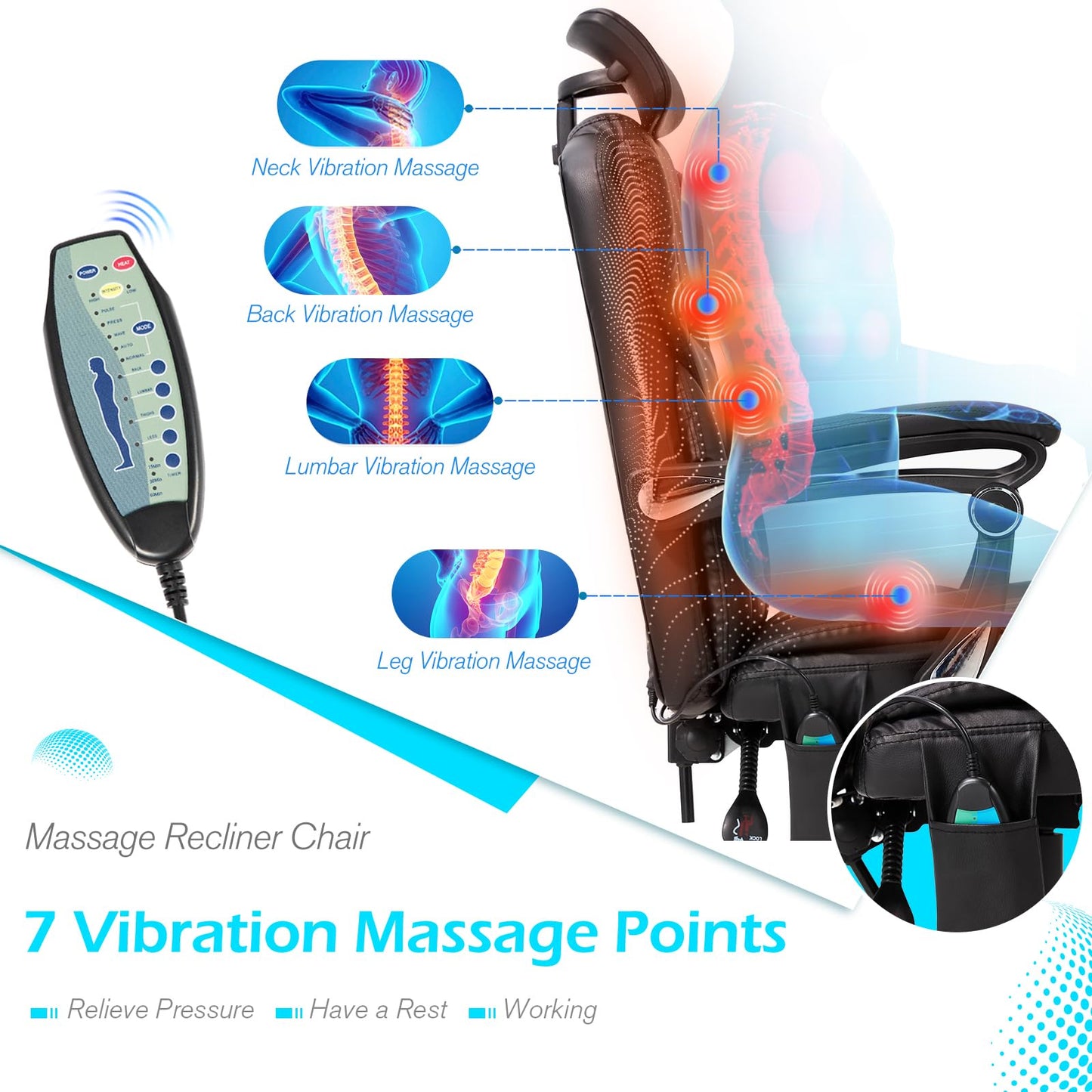 YODOLLA Office Chair with 7 Points Vibration Massage&Heat, Adjustable Ergonomic Recliner, Black