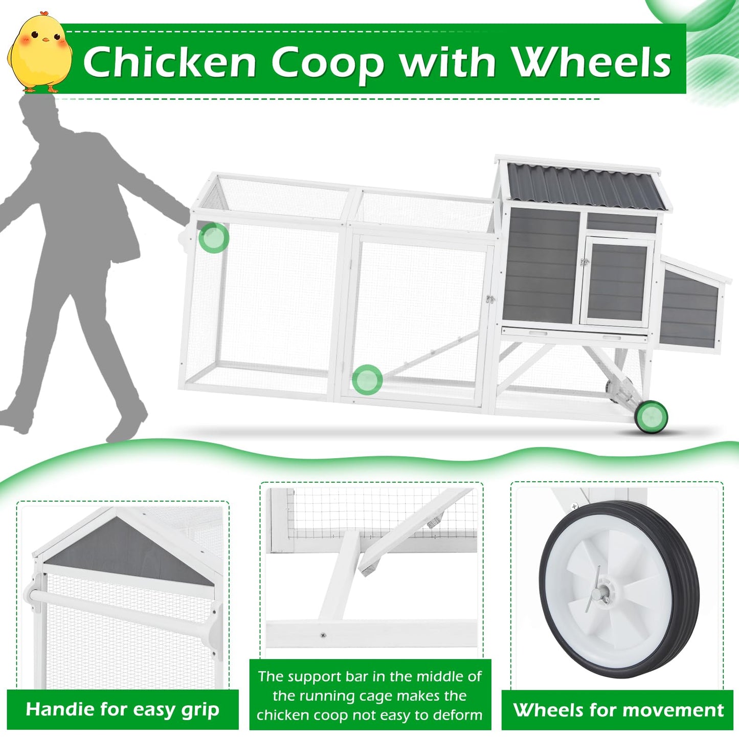YODOLLA wooden chicken coop on wheels