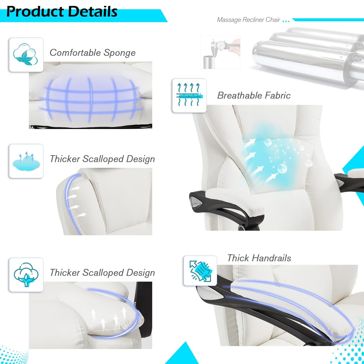 YODOLLA Office Chair with 7 Points Vibration Massage&Heat, Adjustable Ergonomic Recliner, Cream White