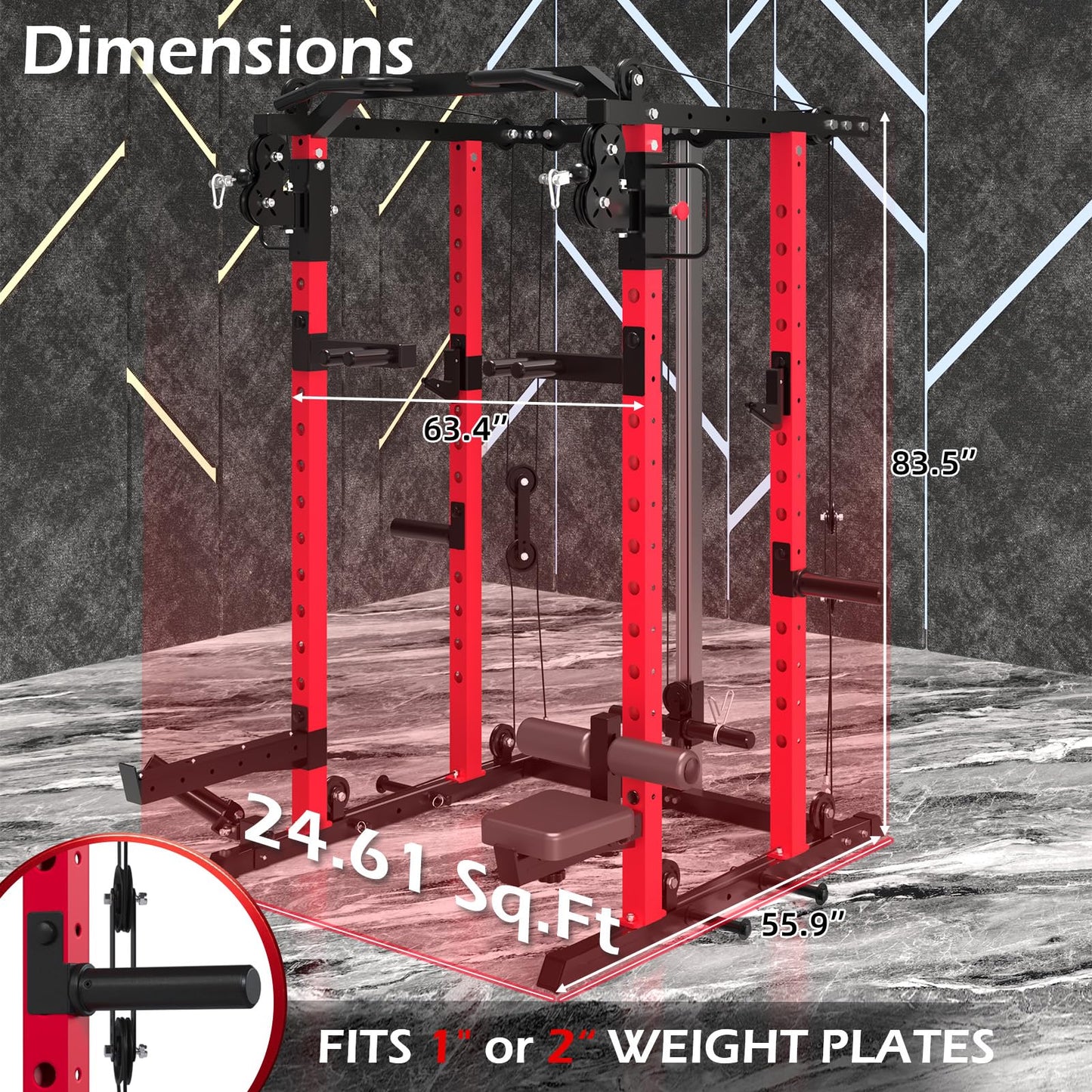 YODOLLA Power Squat Rack Cage Power Rack with LAT Pulldown