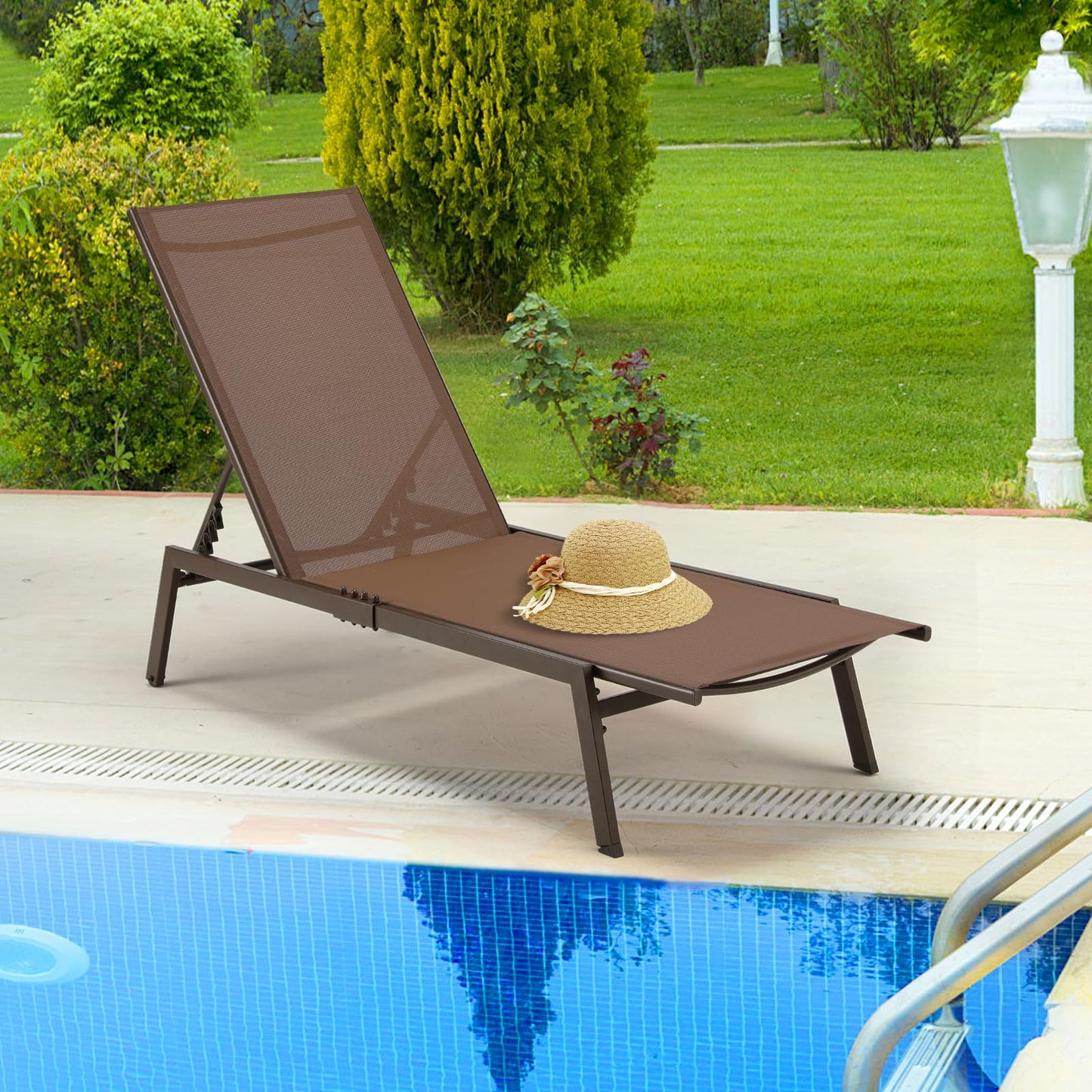 YODOLLA Curved Design Pool Lounge Chairs, Brown