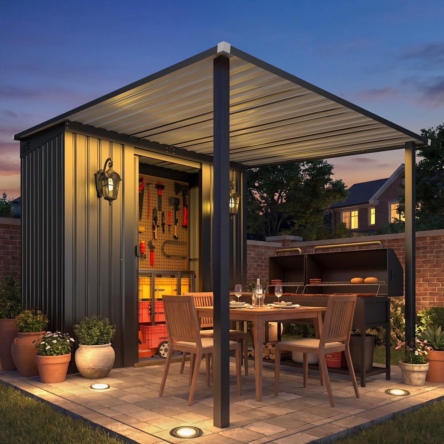 YODOLLA 5'x8' Metal Outdoor Grill Gazebo & 215 Cu.ft Lean to Storage Shed