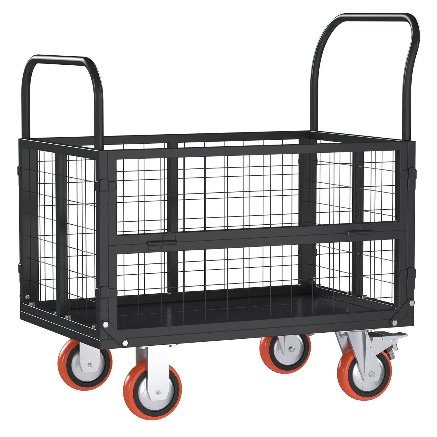 YODOLLA 6-in-1 Foldable Platform Truck Cart with Cage and Swivel Wheels