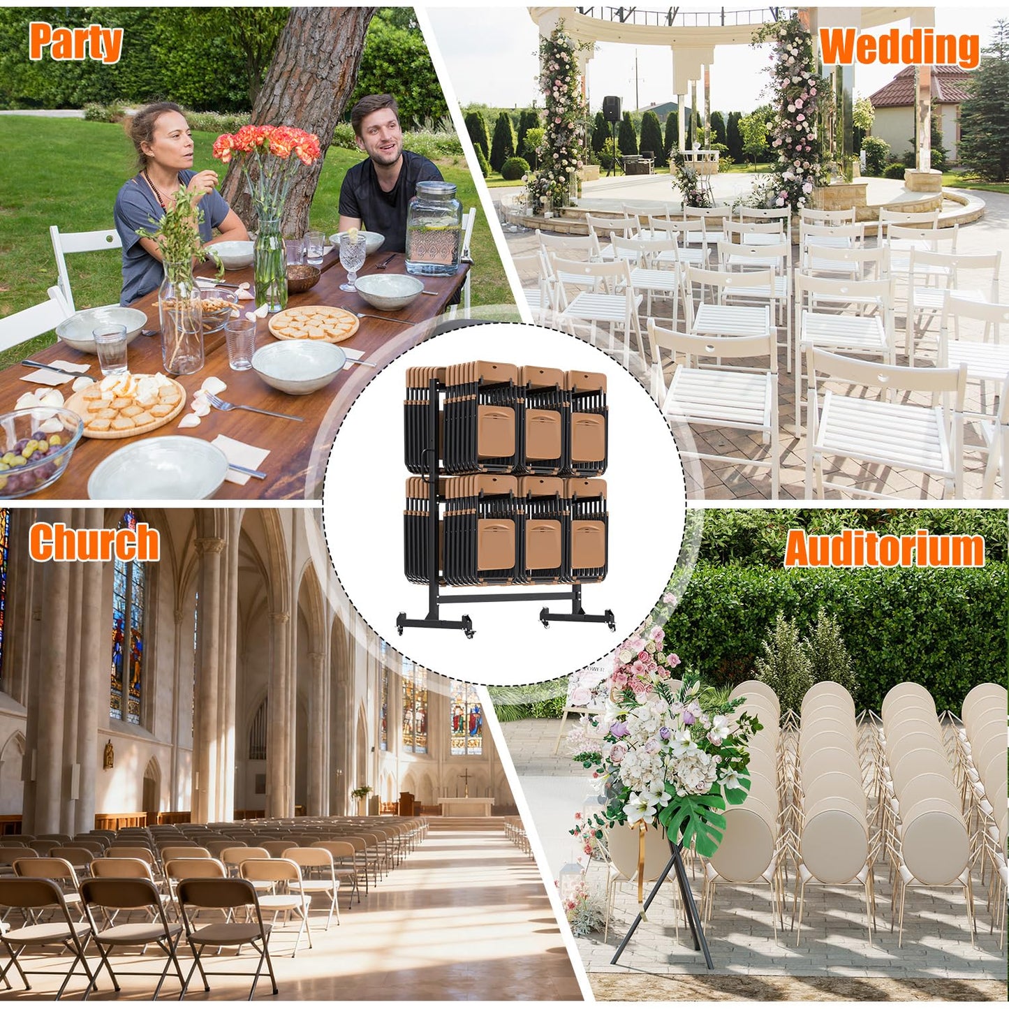 YODOLLA Folding Chair Rack 1080LBS Chair Cart