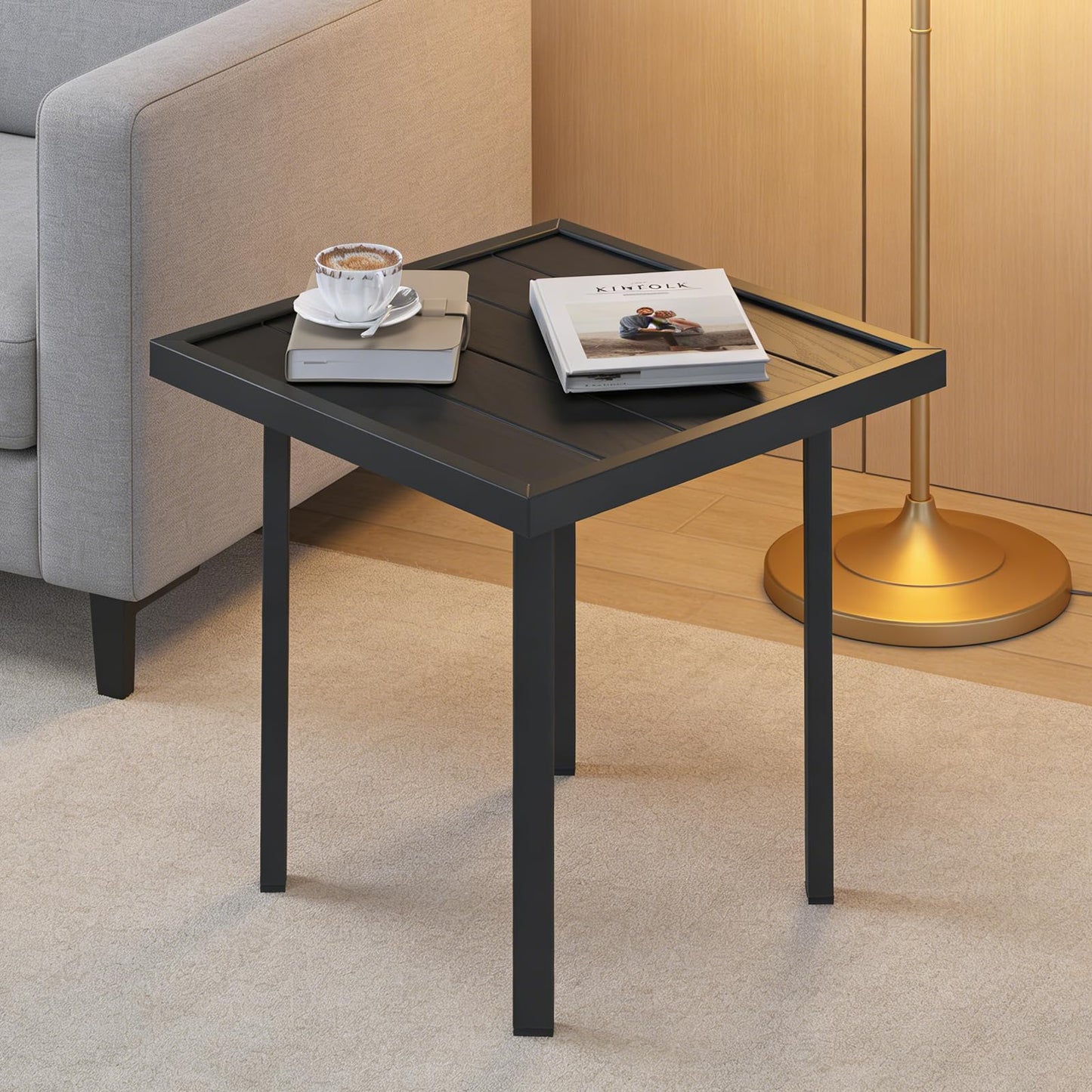YODOLLA Square Outdoor Side Table Pool End Table, Metal Easy Maintenance (2pcs)