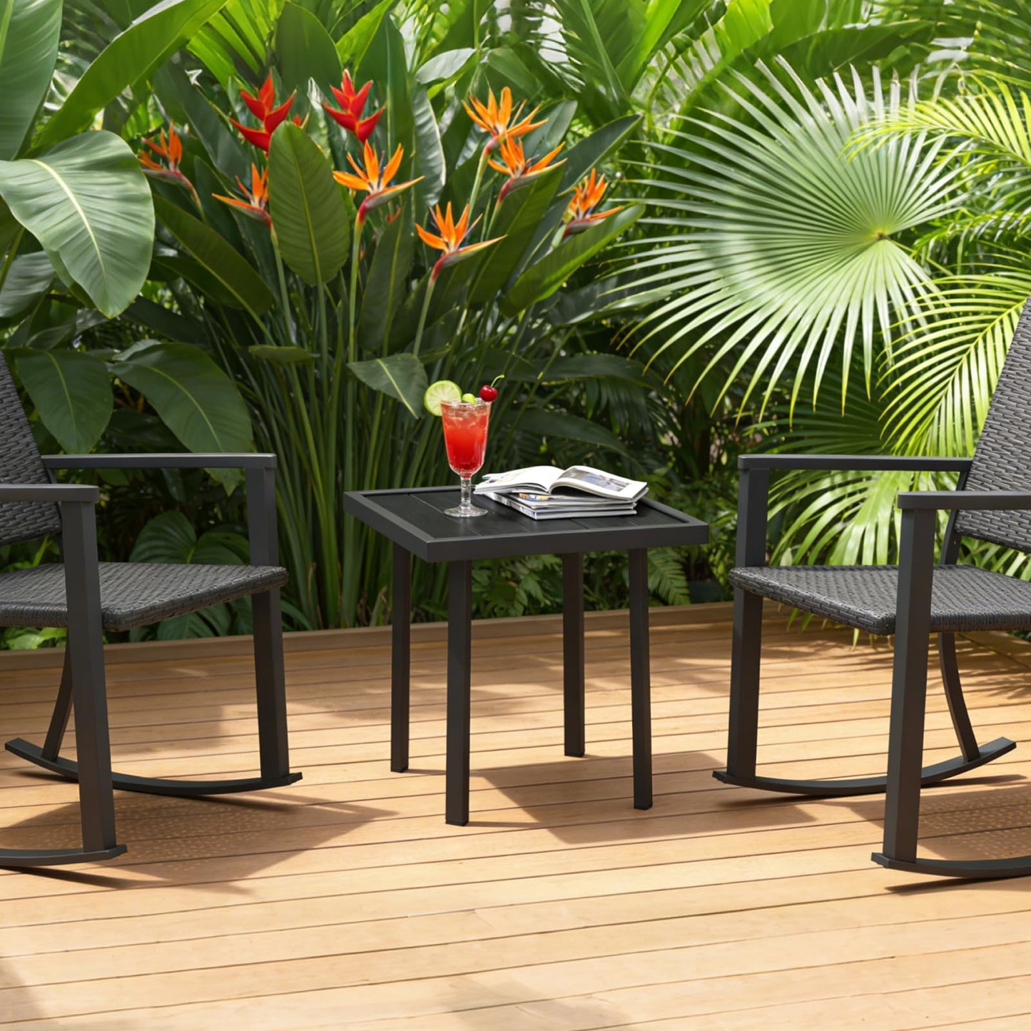 YODOLLA Outdoor Dining Set, Metal Frame Patio 2PCS(Chair+Side Table)