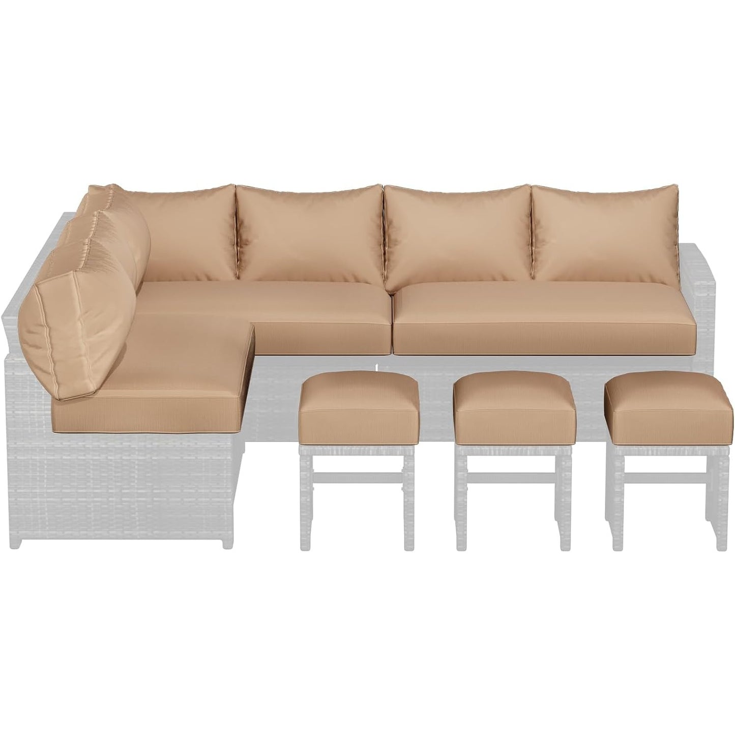 YODOLLA Outdoor Cushions, Fits 7-Seats Sectional Rattan Conversation Set, Memory Foam Cushions and Covers (Beige)