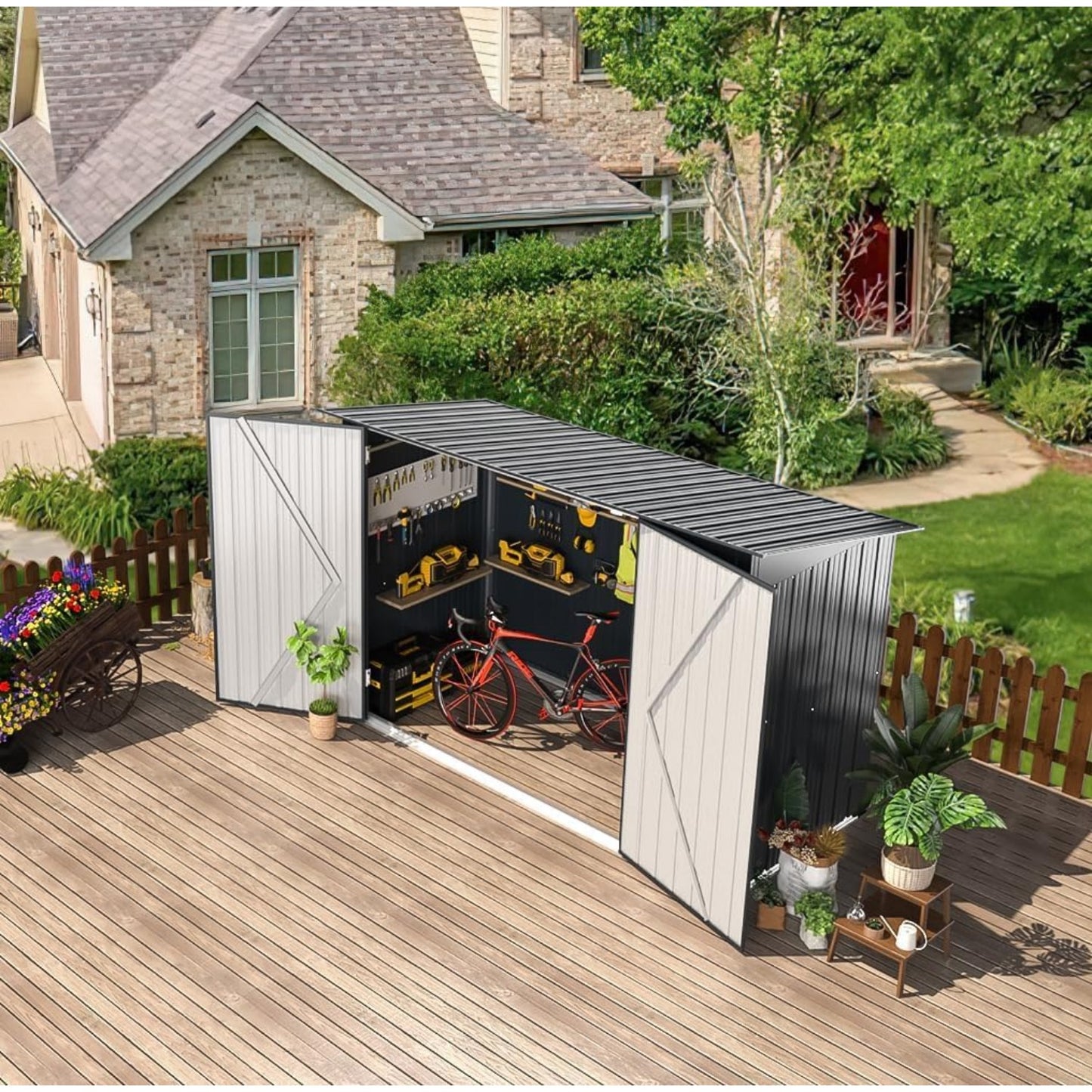 YODOLLA 7x3 Outdoor Bike Storage Shed, Lean to Sheds, Dark Gray
