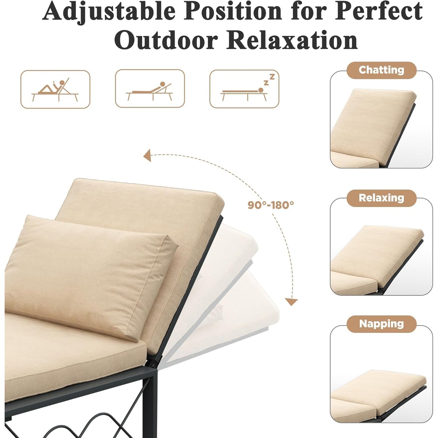 YODOLLA Outdoor Metal Chaise Lounge Adjustable Chair Set of 2 with 1 Side Table